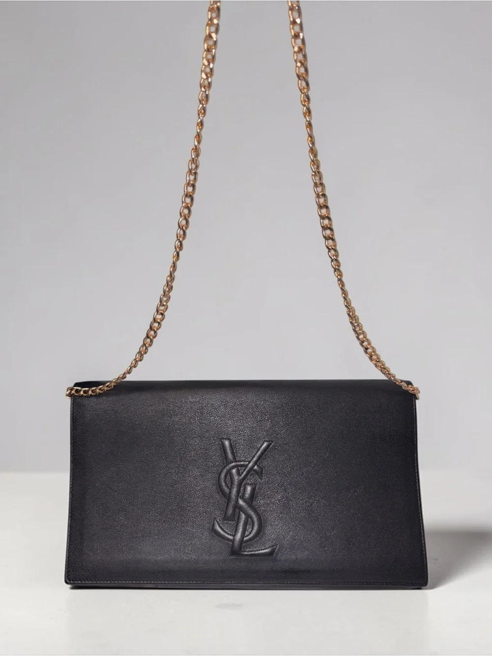 Saint Laurent Black Leather YSL Logo Envelope Clutch